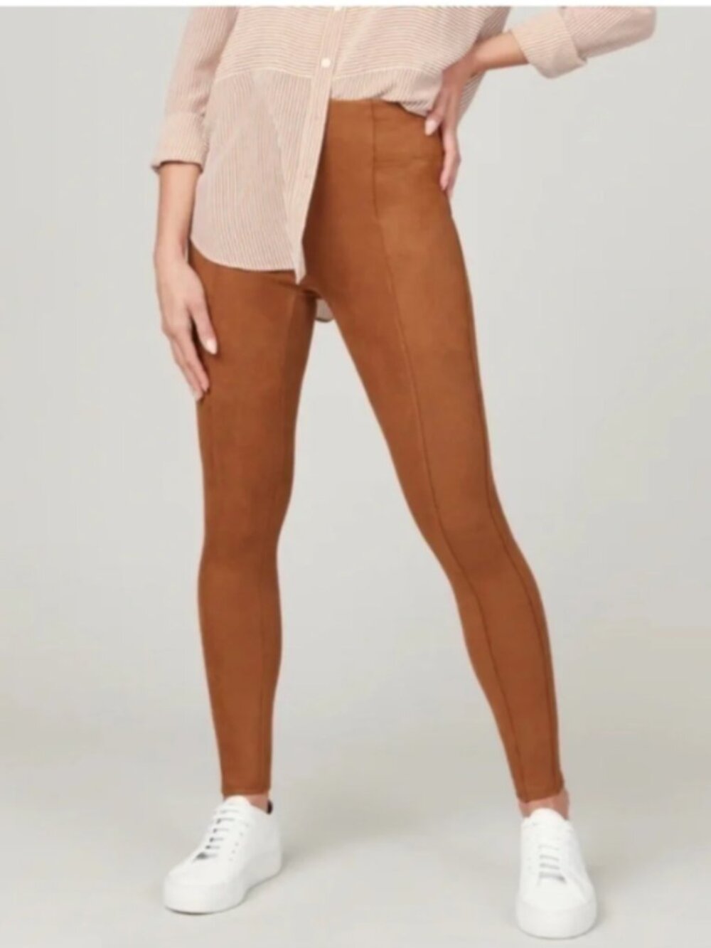 Spanx Camel Faux Suede Leggings Pull On Stretch Skinny Pants Fall High Rise XL